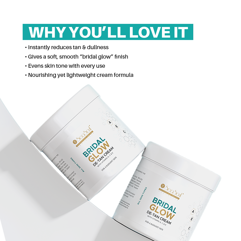 Seasoul Bridal Glow De-Tan Cream | For Instant Radiance & Even Skin Tone | With Vitamin C, Retinol & Skin Brightening Actives (500gm)