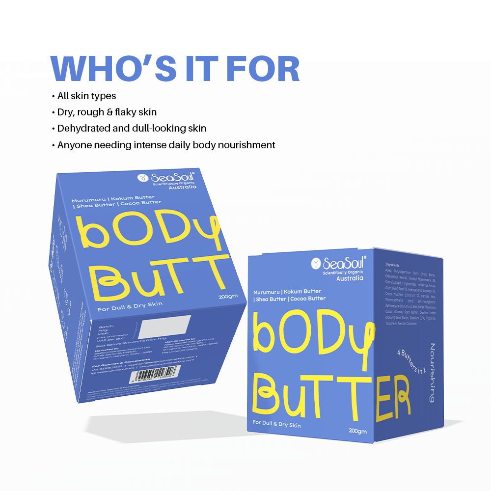 Seasoul Body Butter Skin Moisturizer Cream for Dry Skin - 200g | With Cocoa, Shea, Murumuru & Kokum