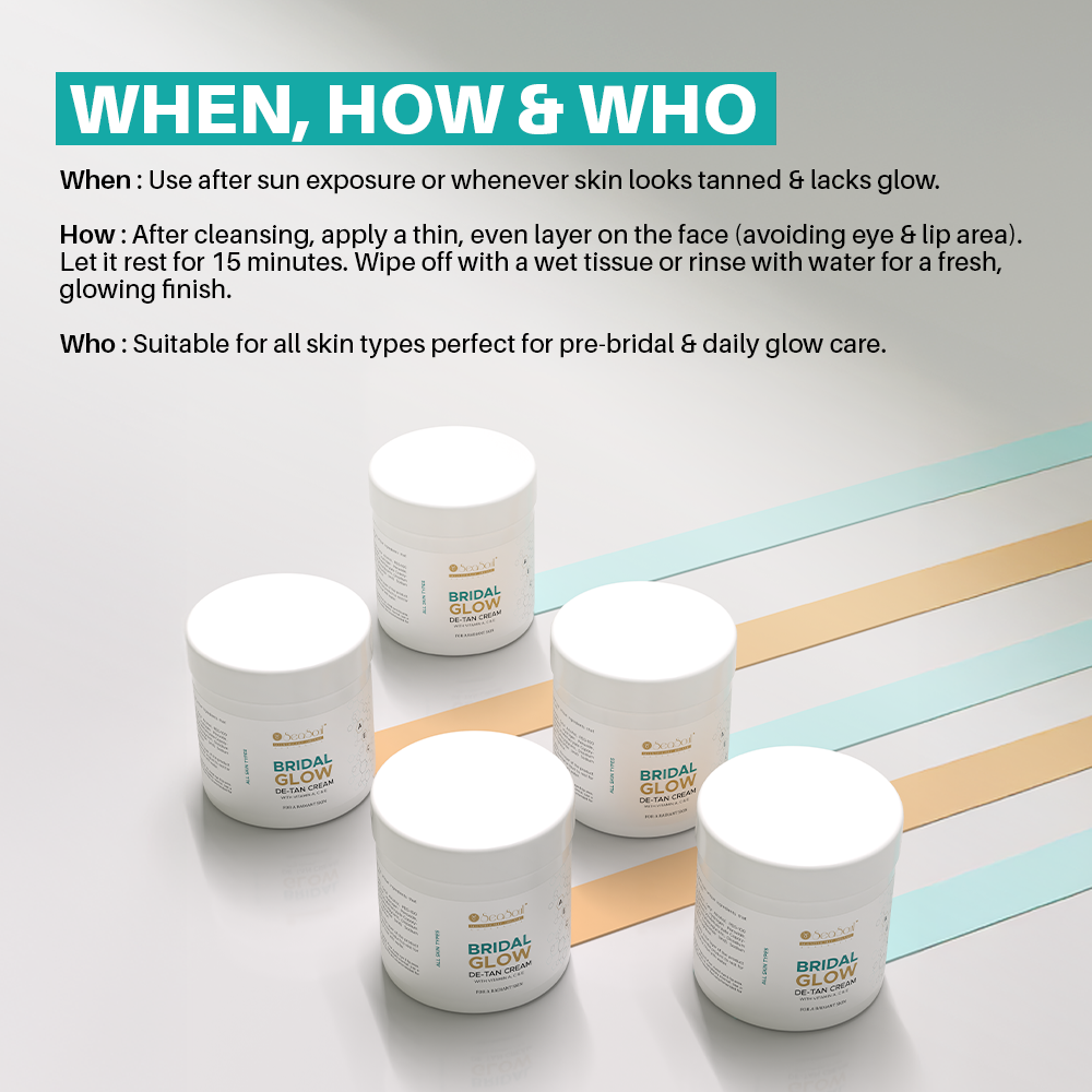 Seasoul Bridal Glow De-Tan Cream | For Instant Radiance & Even Skin Tone | With Vitamin C, Retinol & Skin Brightening Actives (500gm)